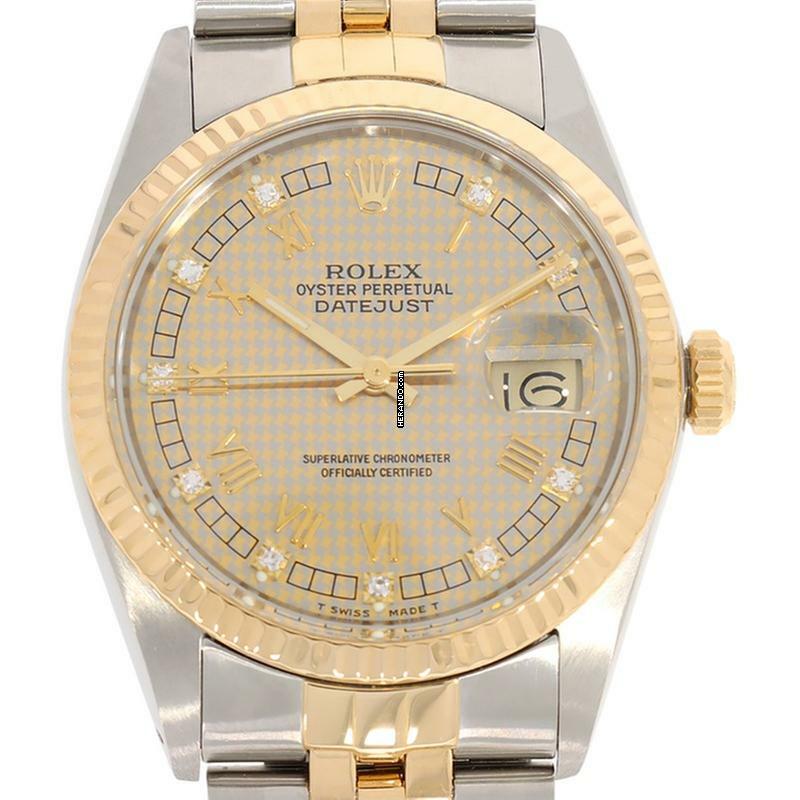 Rolex Datejust 36 Herrenarmbanduhr Datejust Automatik 16013 Houndstooth Dial aus Stahl / Gold Fullset