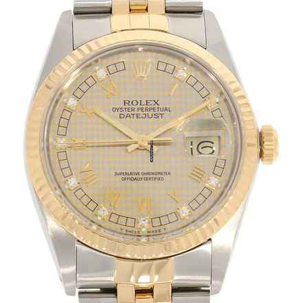  Rolex Datejust 36 Herrenarmbanduhr Datejust Automatik 16013 Houndstooth Dial aus Stahl / Gold Fullset  