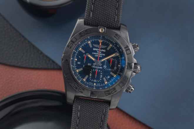  Breitling Chronomat 44 Blacksteel Chronograph Automatik Stahl Ref. MB0111C3/BE35 B&P 2016  