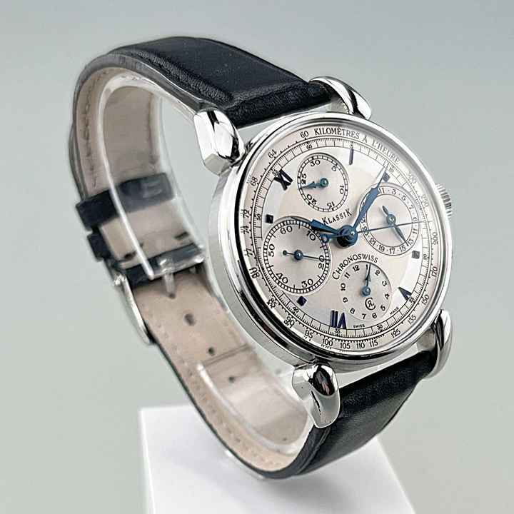 Chronoswiss Classic Klassik Chronograph Ref. CH-7443 37mm Zifferblatt silber mit gebläuten römischen Ziffern mit Original Kaufbeleg Original Chronoswiss Serviceheft 