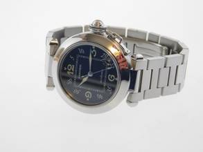 Thumbnail von Cartier Pasha C Automatik 35 mm Herrenuhr mit Stahlband im Top Zustand schwarzes Blatt selten mit schwarzem Zifferblatt