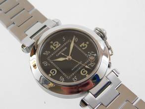 Thumbnail von Cartier Pasha C Automatik 35 mm Herrenuhr mit Stahlband im Top Zustand schwarzes Blatt selten mit schwarzem Zifferblatt