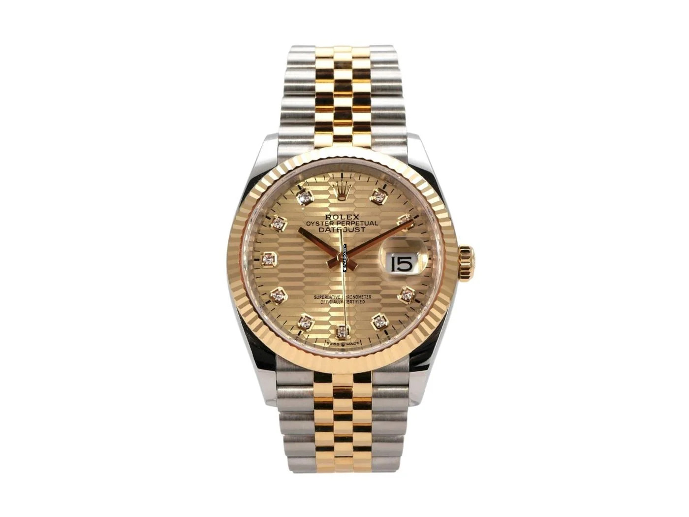 Rolex Datejust 36 Edelstahl Gelbgold 126233 golden Riffelmuster Diamant Jubile-Band