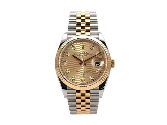  Rolex Datejust 36 Edelstahl Gelbgold 126233 golden Riffelmuster Diamant Jubile-Band  