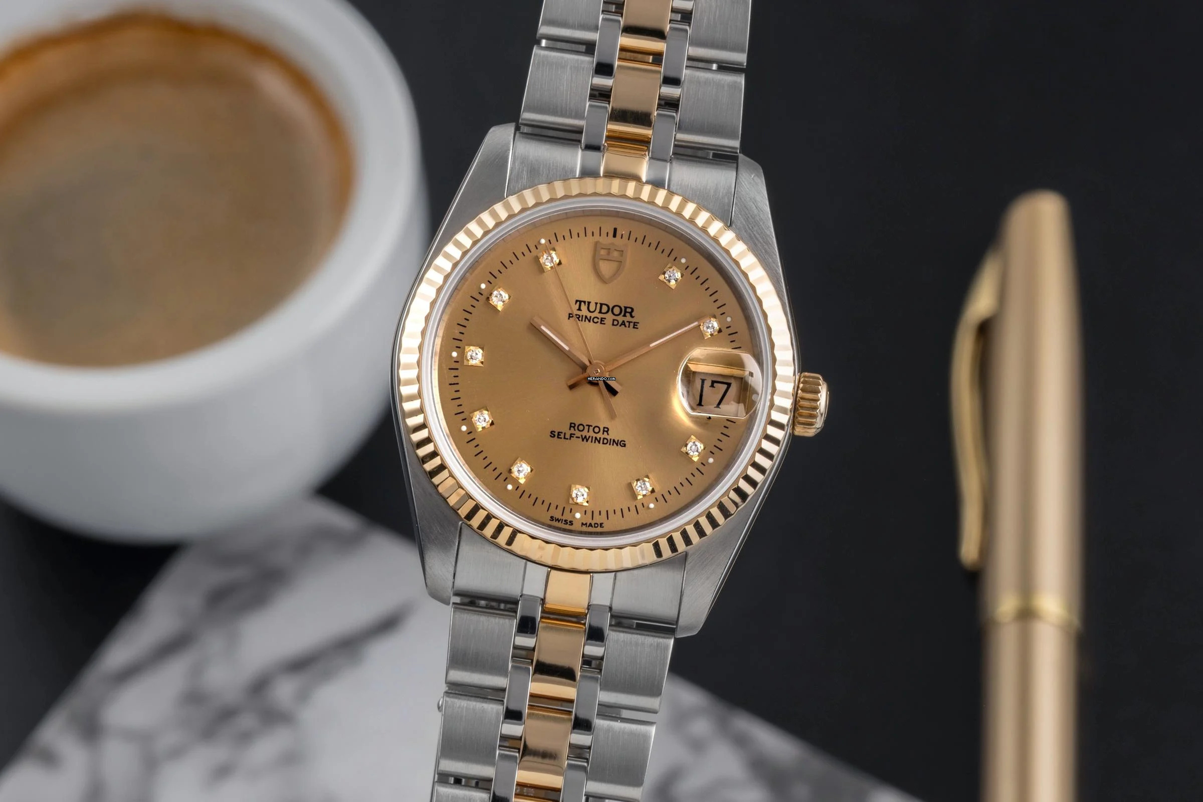 Tudor Prince Date Stahl / Gold Automatik Diamanten Ref. 74033 Papiere 2004