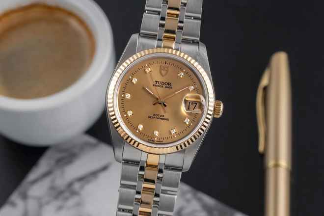  Tudor Prince Date Stahl / Gold Automatik Diamanten Ref. 74033 Papiere 2004  