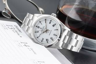 Thumbnail von Rolex Air King 34 White Dial Stahl Automatik Herrenuhr Ref. 14000 Papiere 1996