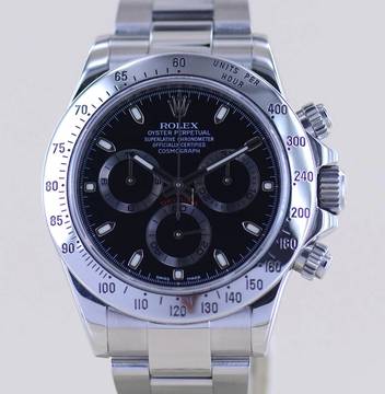  Rolex Daytona Stahl black Dial Cosmograph Steel Chronograph schwarz B+P  
