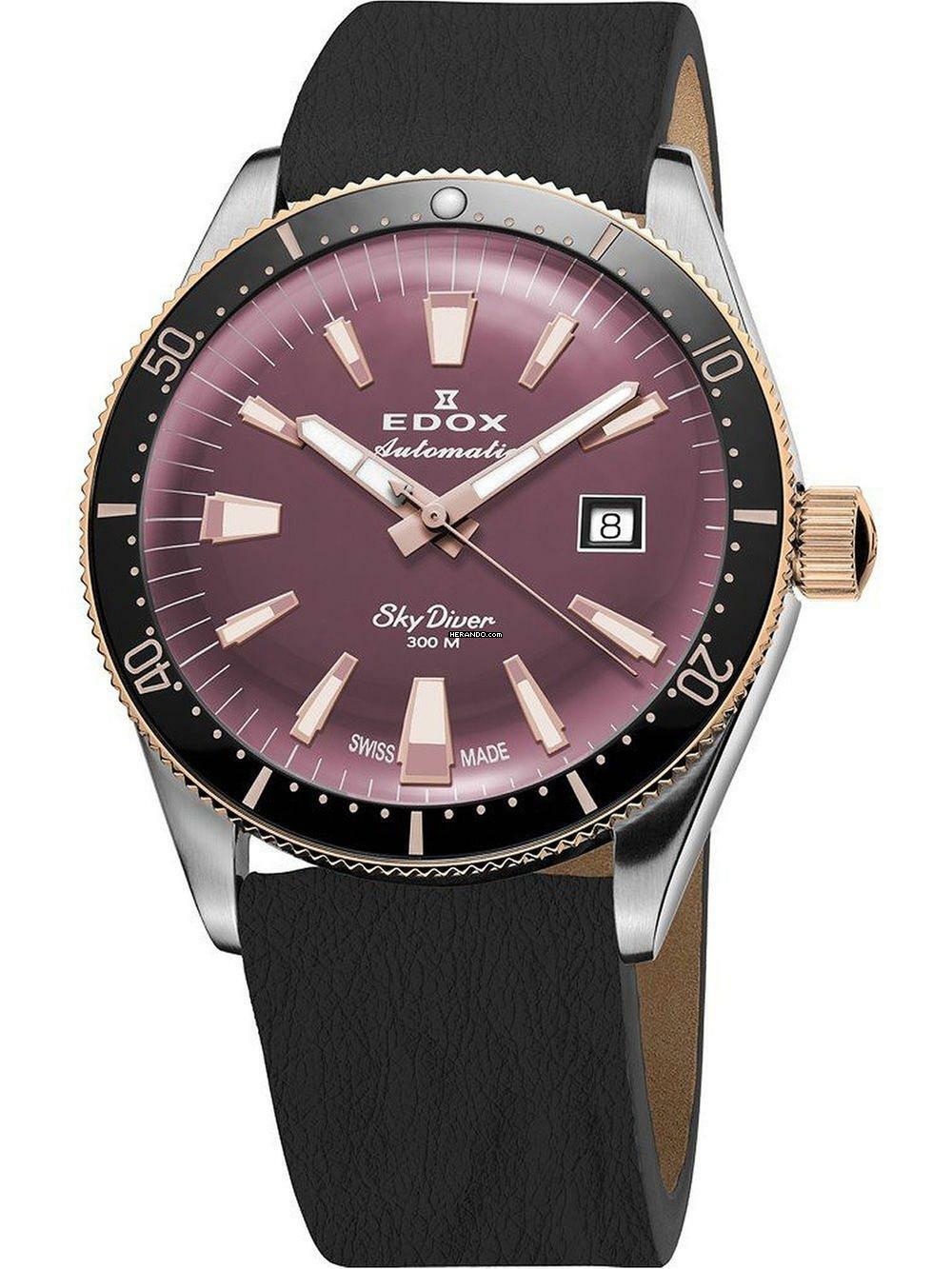  Edox 80131-357RNRC-VIO Skydiver Automatik +2. Armband Damenuhr 