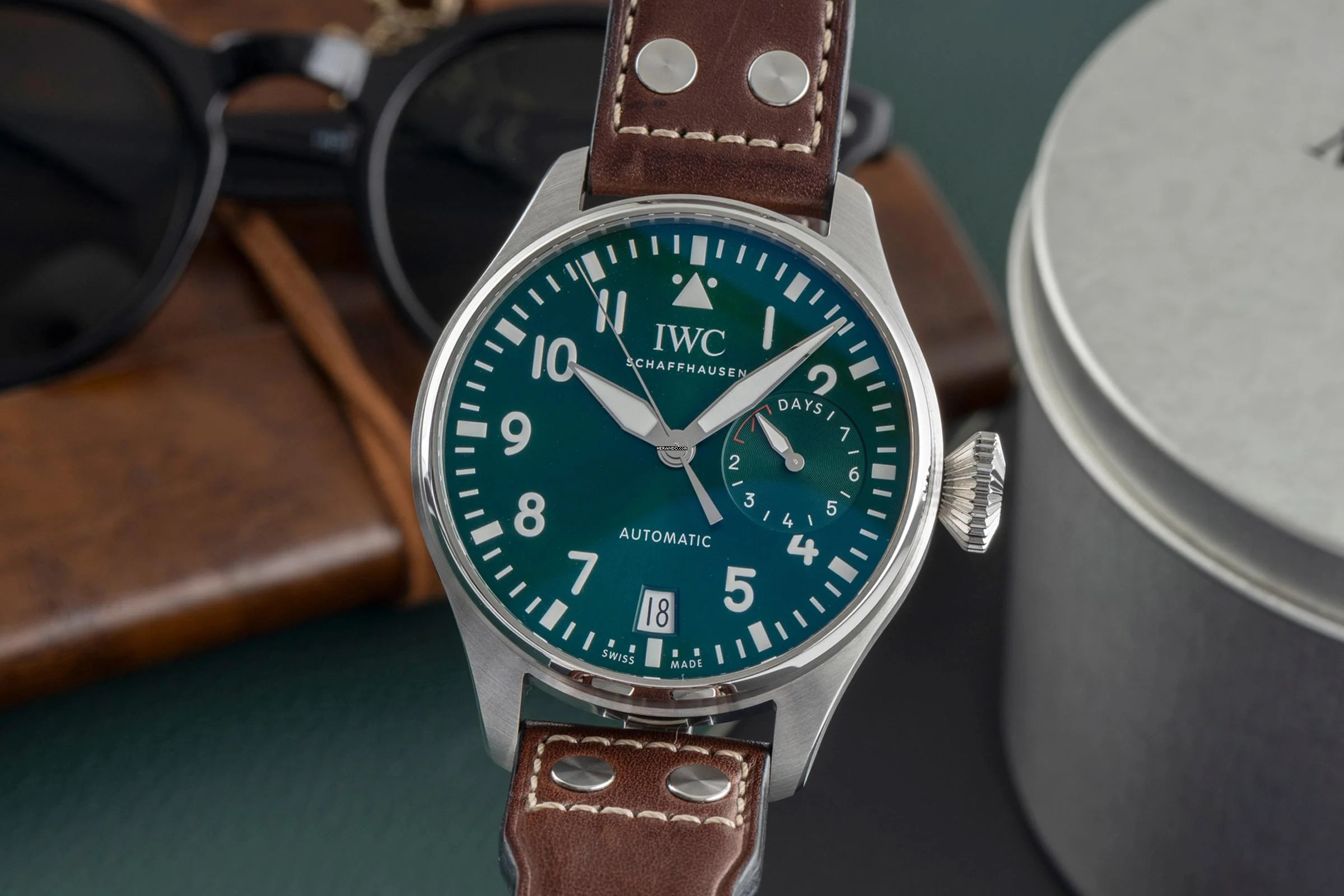  IWC Große Fliegeruhr Big Pilot Stahl Automatik Green Dial Herrenuhr Ref. IW501015 B&P NP. 13900  