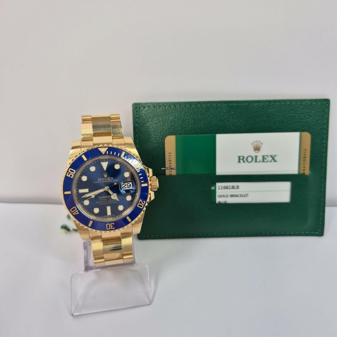 Rolex Submariner Date Full Yellow Gold 40mm Blue Dial Automático Completo