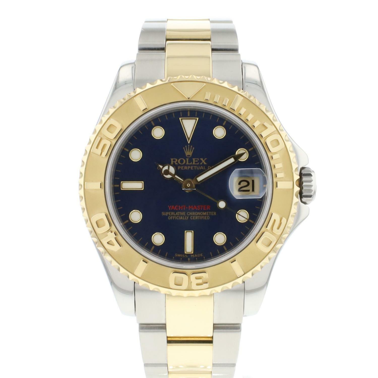  Rolex Yacht-Master 35 Midsize Gold/Steel Blue Dial  