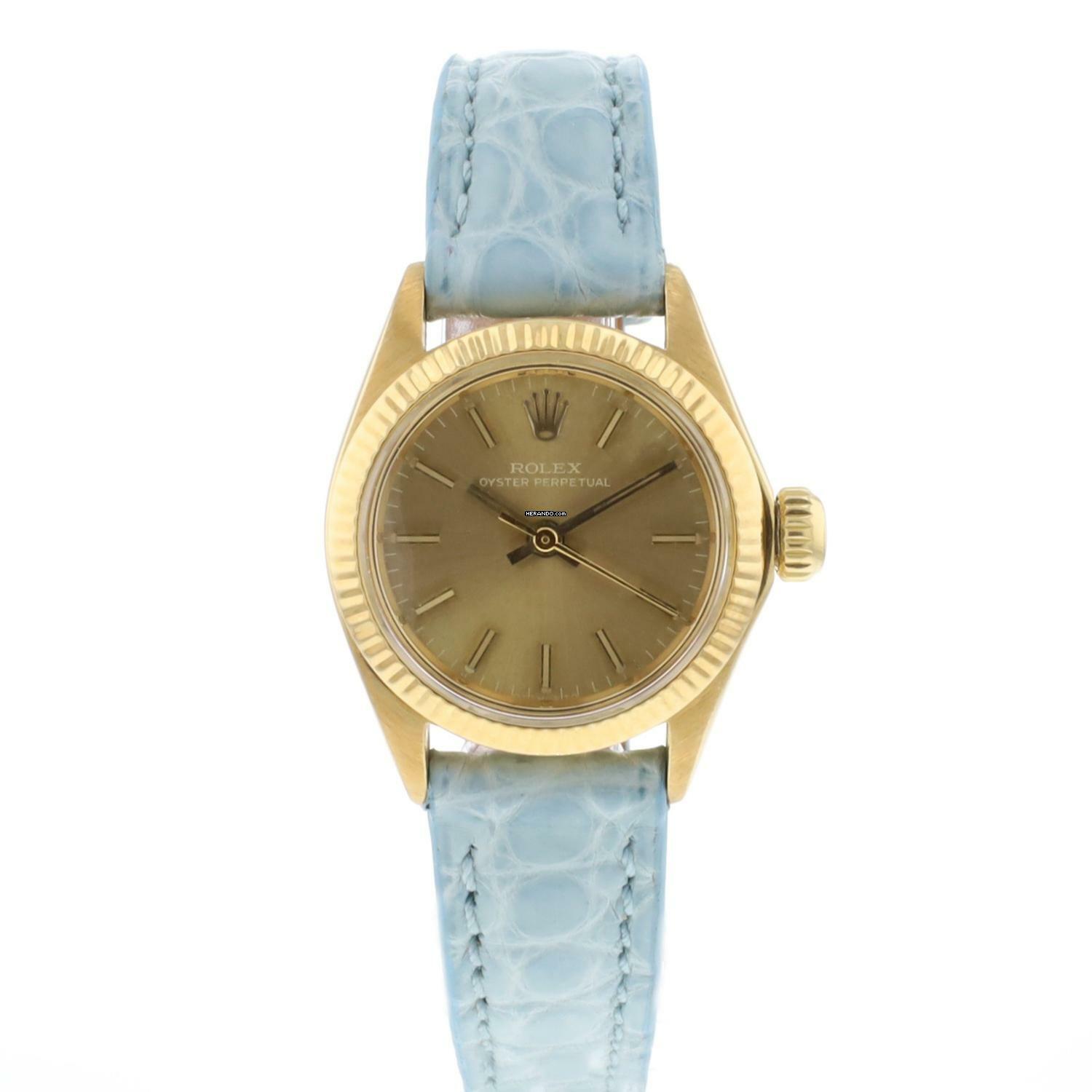  Rolex Oyster Perpetual 26 Lady 26 Yellow Gold Champagne Dial  