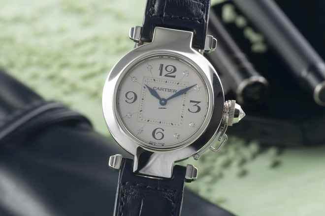  Cartier Pasha 18K (0,750) Weissgold Diamant Zifferblatt Damenuhr Ref.WJ11902G 
