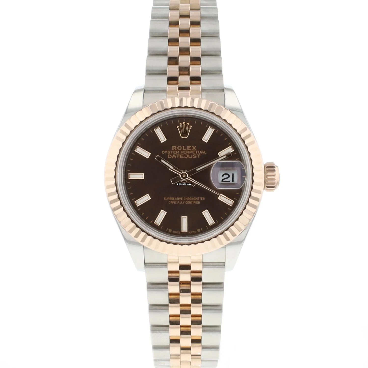 Rolex Lady-Datejust 28 Steel Everose Gold Fluted Choco Dial