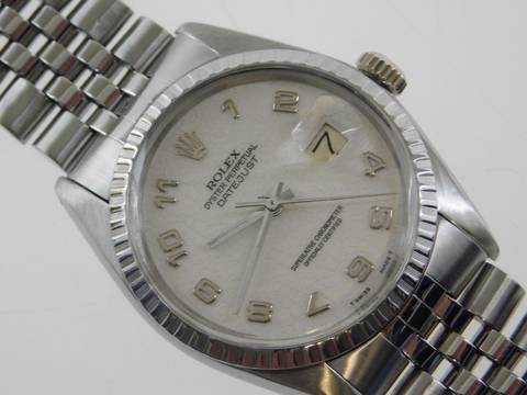  Rolex Datejust 36 Stahl 36 mm Sammler Full Set von 1978 mit Jubiläumsblatt rare arabic special Dial Box & Papers 