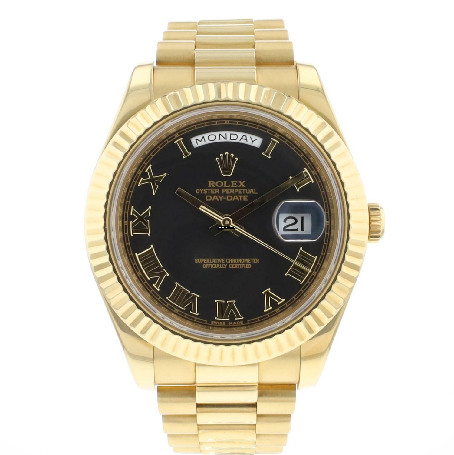  Rolex Day-Date II Yellow Gold Black Roman Dial 