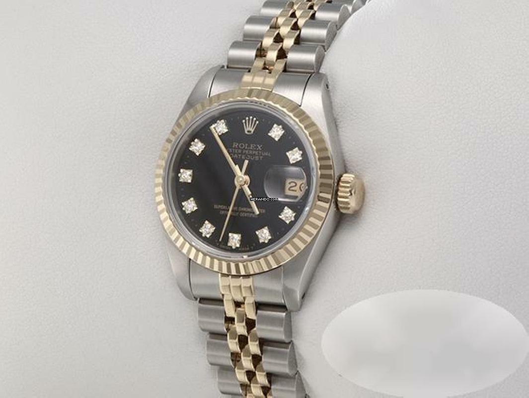 Rolex Lady-Datejust Edelstahl Gelbgold 750 Diamanten Automatik 18kt Yellow Gold Stahl Stainless Steel Jubilé-band Chronometer Oyster Black Dial