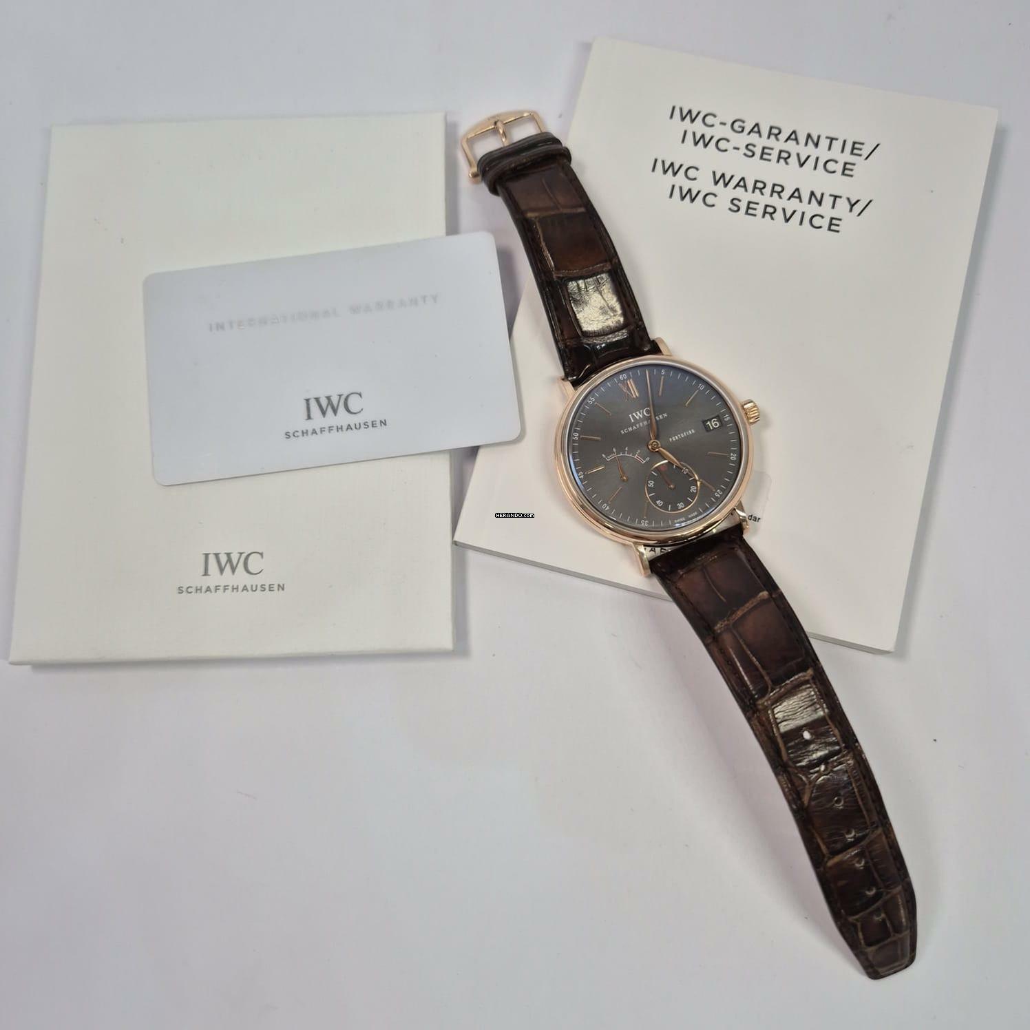 IWC Portofino Handaufzug 8 Days Ouro Rosé 45mm Corda Completo
