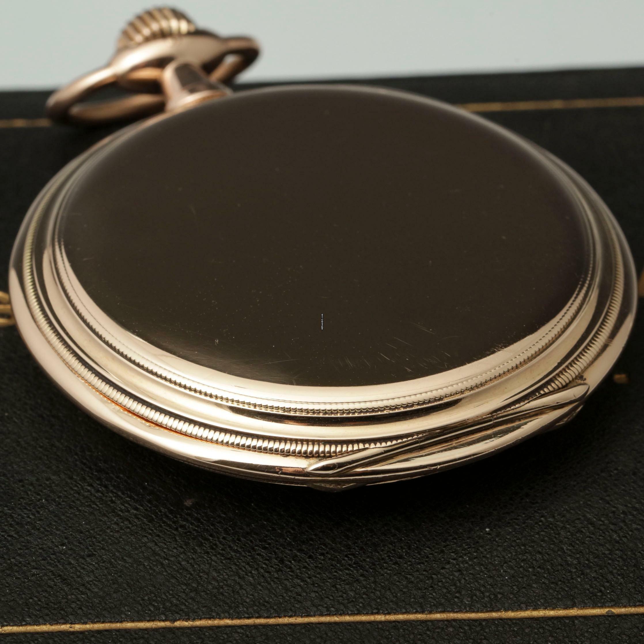 Thumbnail von A. Lange & Söhne Full Set Glashütter Sprungdeckel Taschenuhr Royal mit Perlenrand 14k Gold 1908 Zertifikat vom Uhremnuseum in Glashütte Original Leder Etui