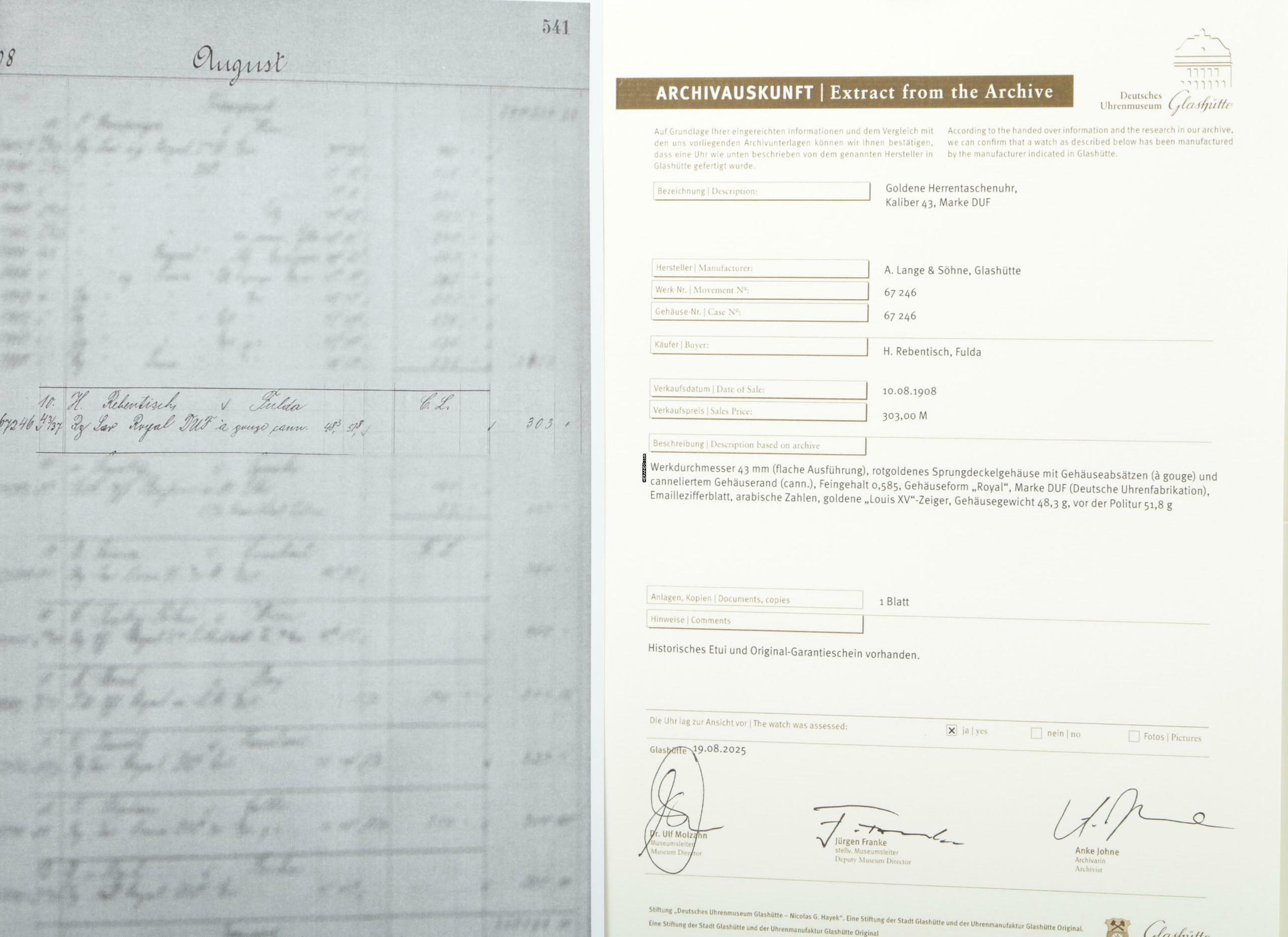 Thumbnail von A. Lange & Söhne Full Set Glashütter Sprungdeckel Taschenuhr Royal mit Perlenrand 14k Gold 1908 Zertifikat vom Uhremnuseum in Glashütte Original Leder Etui