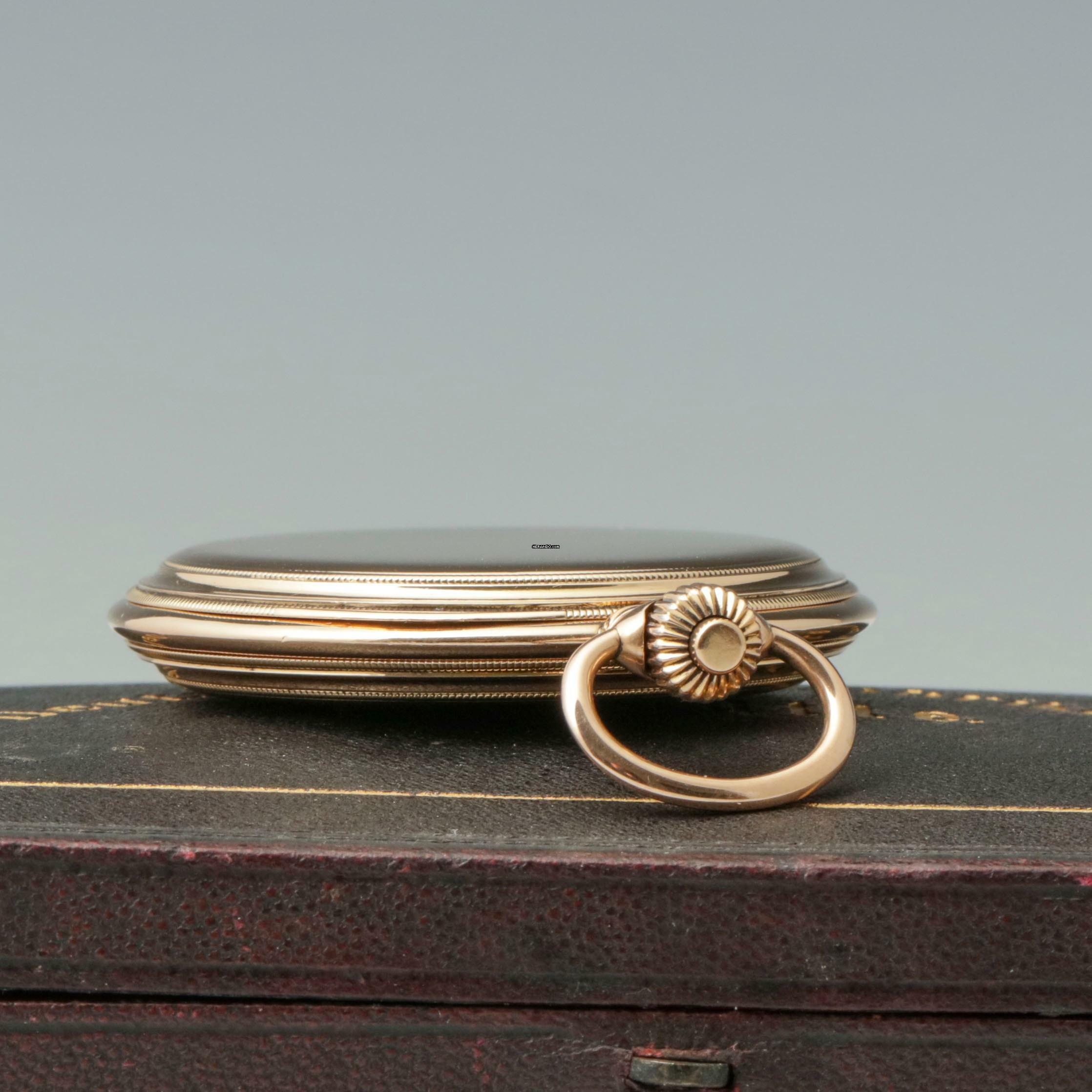 Thumbnail von A. Lange & Söhne Full Set Glashütter Sprungdeckel Taschenuhr Royal mit Perlenrand 14k Gold 1908 Zertifikat vom Uhremnuseum in Glashütte Original Leder Etui