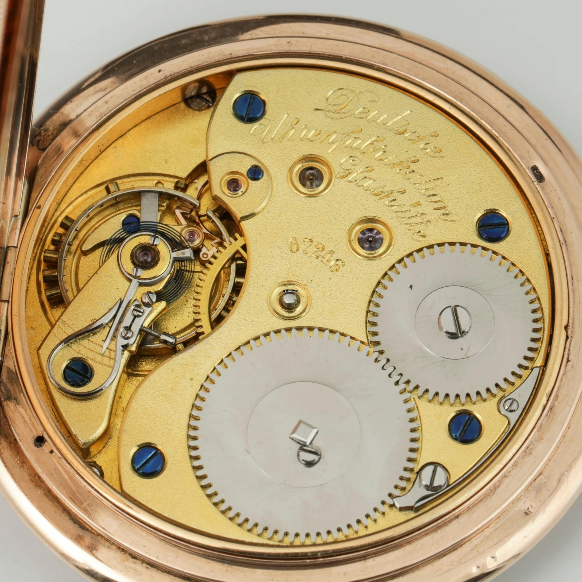 Thumbnail von A. Lange & Söhne Full Set Glashütter Sprungdeckel Taschenuhr Royal mit Perlenrand 14k Gold 1908 Zertifikat vom Uhremnuseum in Glashütte Original Leder Etui