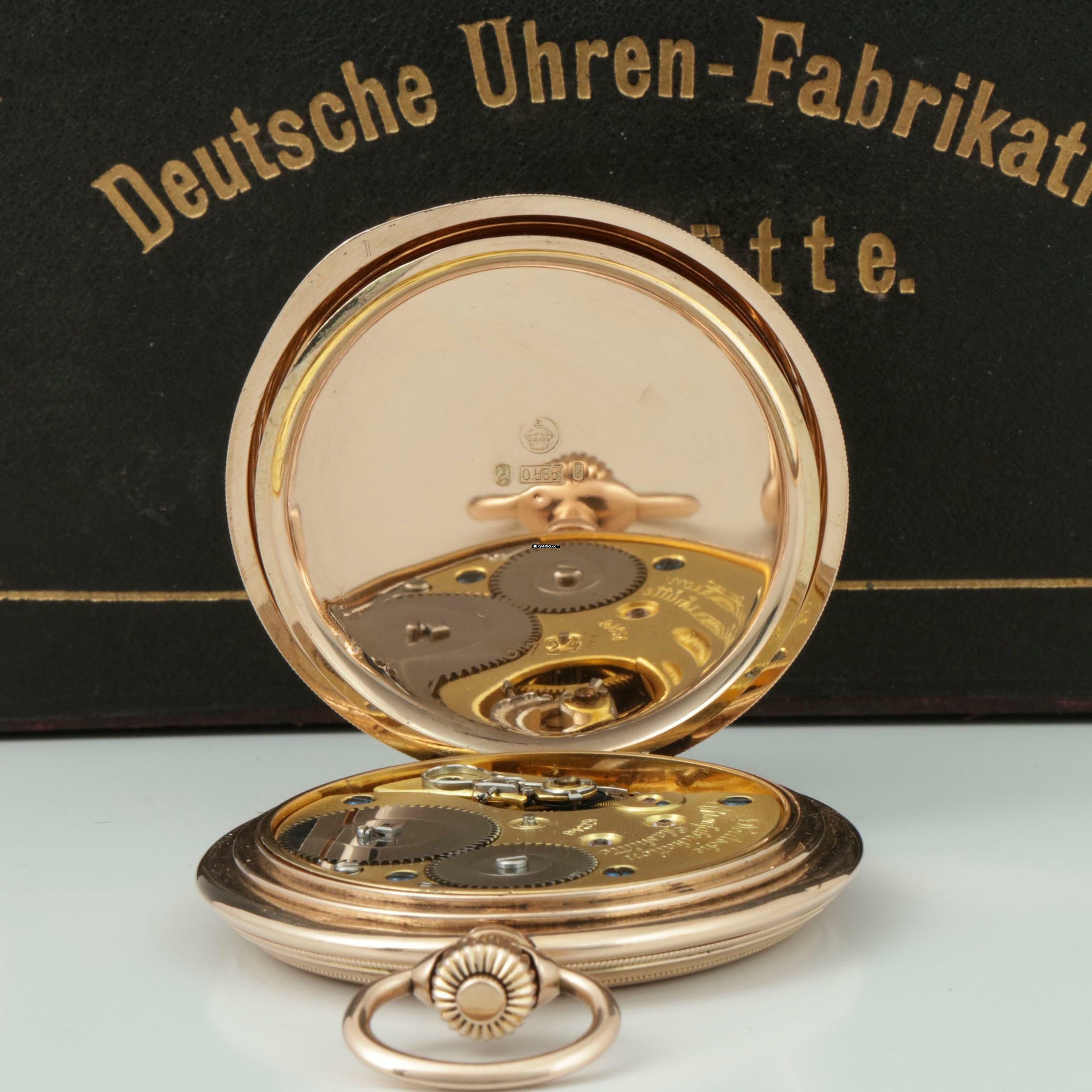 Thumbnail von A. Lange & Söhne Full Set Glashütter Sprungdeckel Taschenuhr Royal mit Perlenrand 14k Gold 1908 Zertifikat vom Uhremnuseum in Glashütte Original Leder Etui