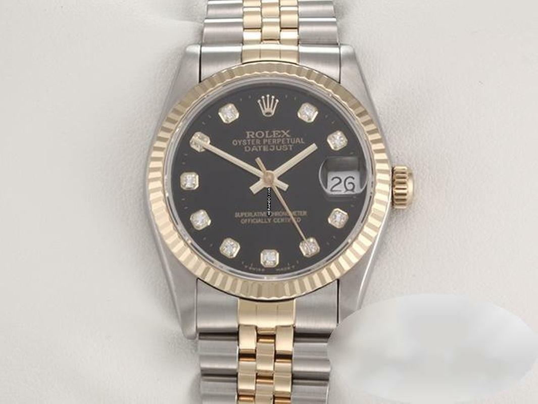  Rolex Datejust 31 Medium Stahl Gelbgold 750 Diamanten Automatik Gold Stahl Stainless Steel 18kt Yellow Gold Jubilé-band Chronometer Oyster Black Dial 