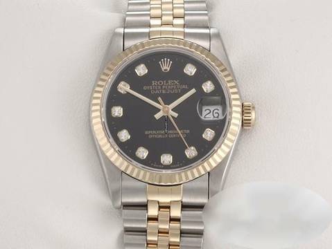  Rolex Datejust 31 Medium Stahl Gelbgold 750 Diamanten Automatik Gold Stahl Stainless Steel 18kt Yellow Gold Jubilé-band Chronometer Oyster Black Dial 
