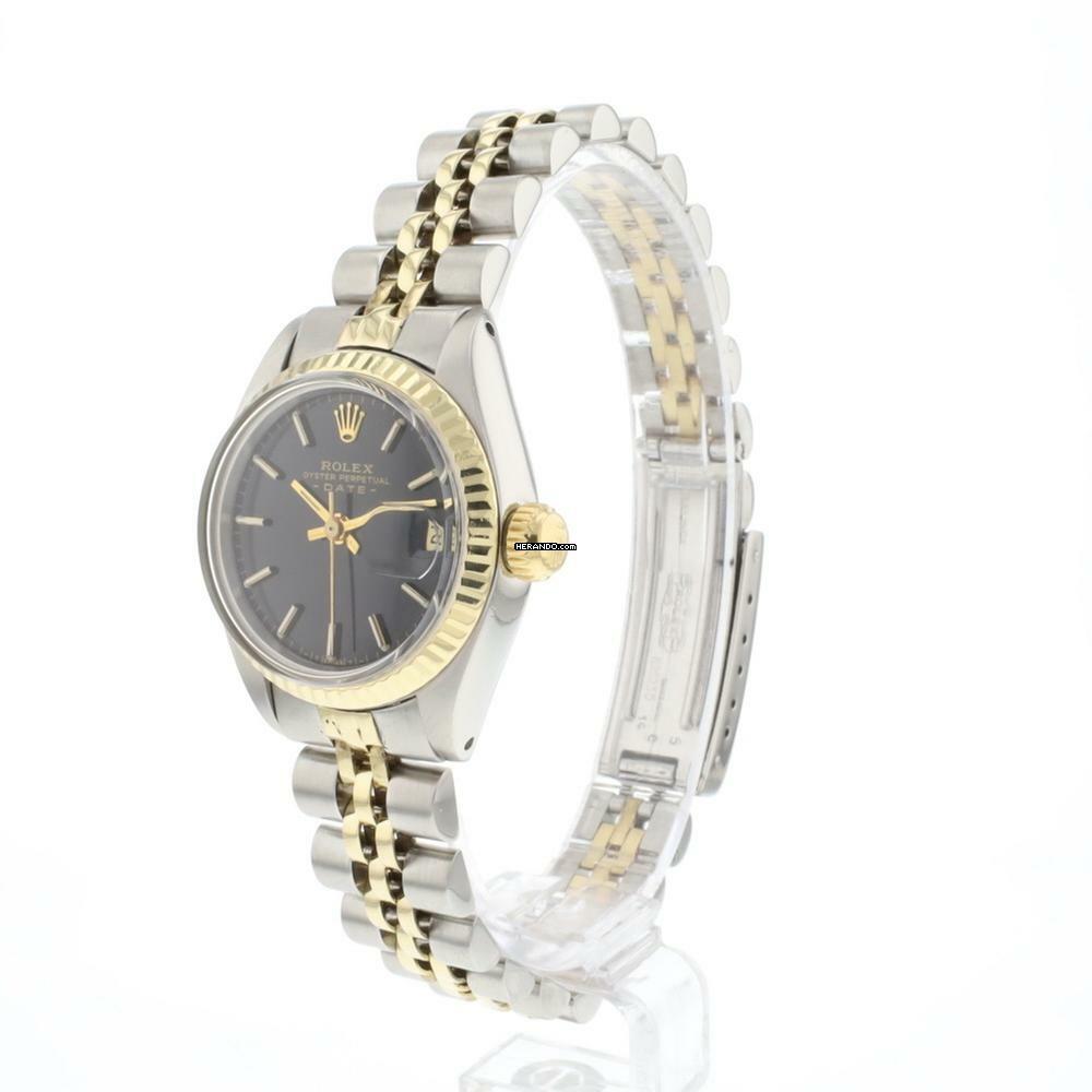  Rolex Oyster Perpetual Lady Date 26 Steel/Gold Jubilee Fluted Black Dial 