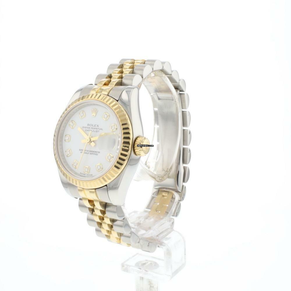  Rolex Lady-Datejust 26 Jubilee Fluted Steel Gold White Diamond Dial 
