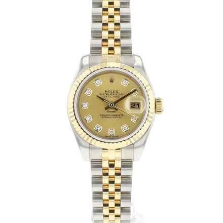  Rolex Lady-Datejust 26 Jubilee Fluted Steel Gold Champagne Diamond Dial 