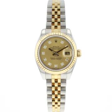  Rolex Lady-Datejust 26 Jubilee Fluted Steel Gold Champagne Diamond Dial 