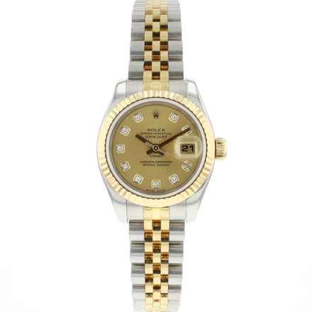  Rolex Lady-Datejust 26 Jubilee Fluted Steel Gold Champagne Diamond Dial 