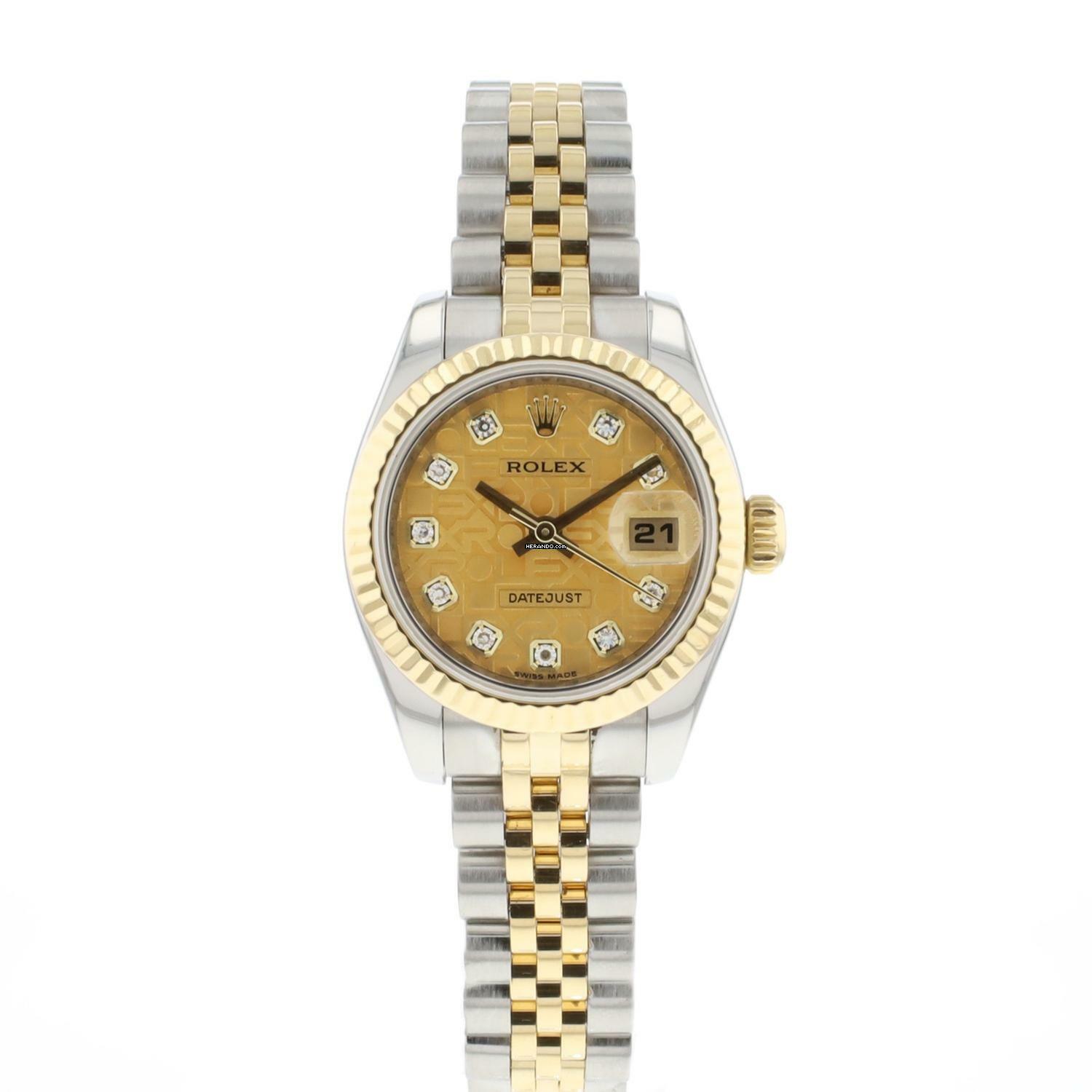  Rolex Lady-Datejust 26 Jubilee Steel Gold Diamond Logo Dial 