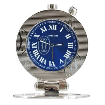  Cartier Pasha 2753 Travel Clock Alarm blue dial Full Set NEW 