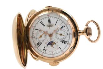 Thumbnail von Les Fils de R. Picard Ultra Rare 3/4 Repeater Pocket Watch Moon Phase Full Calendar Chronograph