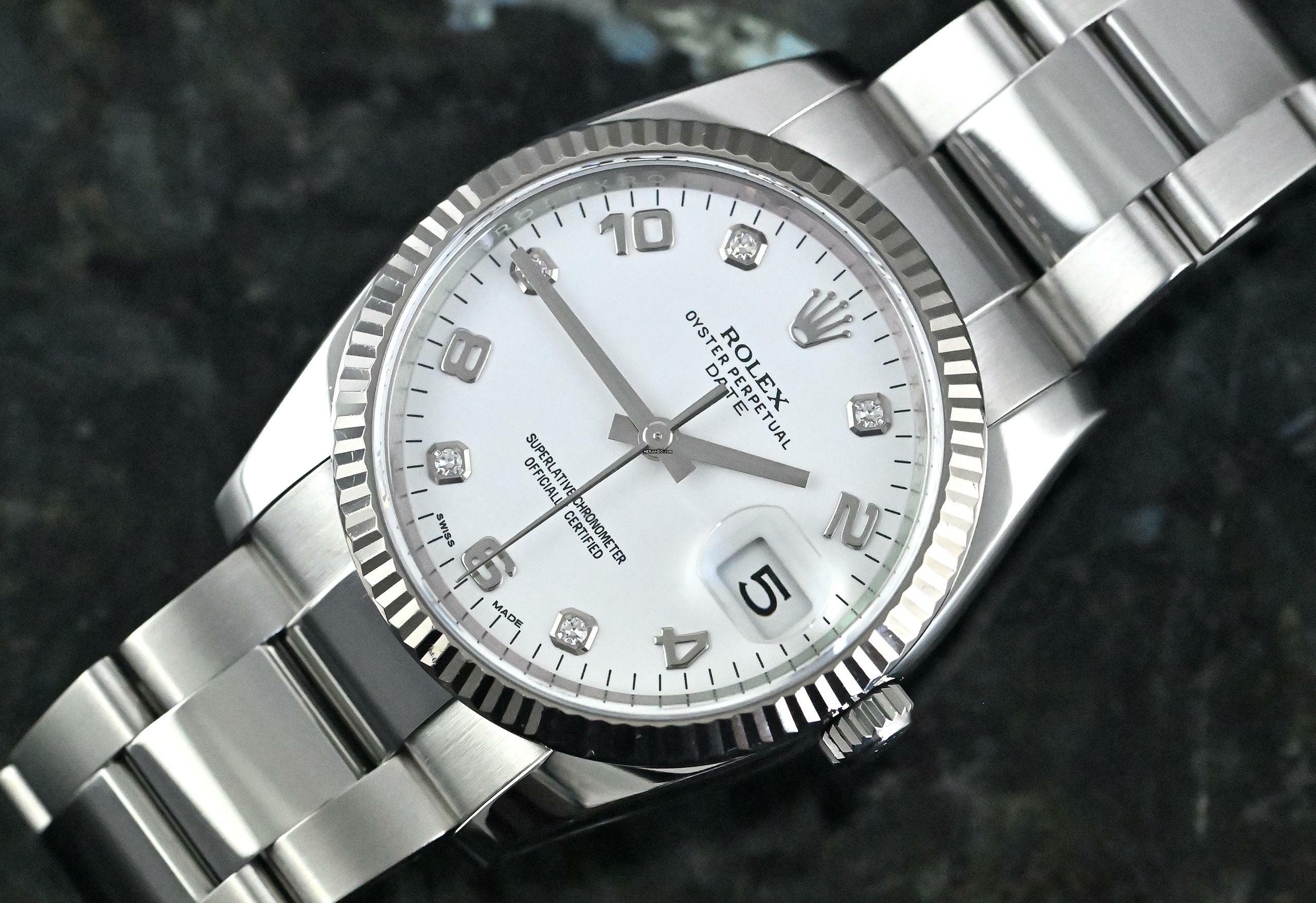 Rolex Oyster Perpetual Date 115234 | white diamond dial | CC100 Full Set 2017