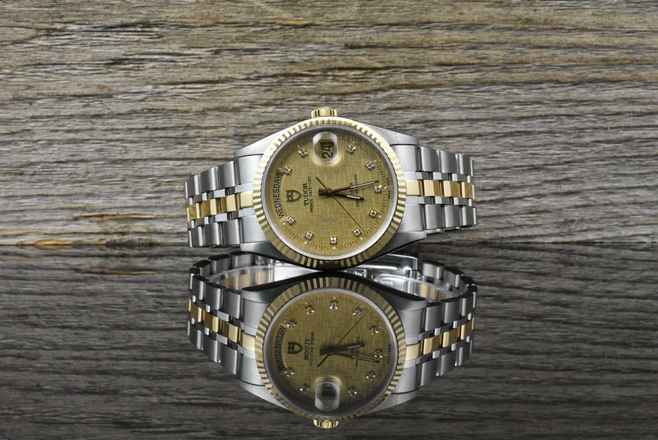  Tudor Prince Date Day 76213 Gold Linen Diamond Dial Automatik 
