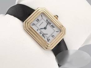 Thumbnail von Cartier Cristallor Paris 78095 Gelbgold 750 Stoffband Handaufzug Lady Damen 18kt Yellow Gold White Dial