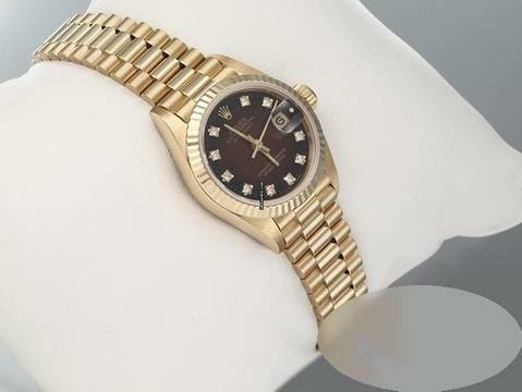  Rolex Lady-Datejust Gelbgold 750 Diamanten Automatik 18kt Yellow Gold Damen President-band Chronometer Oyster Black Dial 