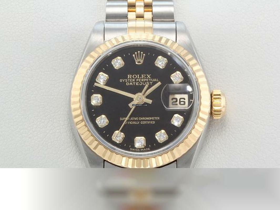 Rolex Lady-Datejust Edelstahl Gelbgold 750 1996 Diamanten Automatik Stainless Steel 18kt Yellow Gold Jubilé-band Chronometer Oyster Black Dial