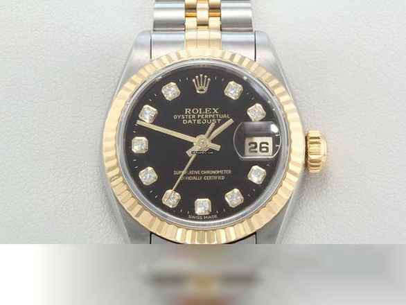  Rolex Lady-Datejust Edelstahl Gelbgold 750 1996 Diamanten Automatik Stainless Steel 18kt Yellow Gold Jubilé-band Chronometer Oyster Black Dial 