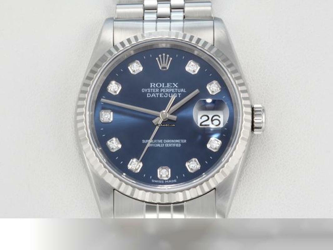  Rolex Datejust 36 36mm 16234 2000 Stahl Weissgold 750 Diamanten Automatik Stainless Steel 18kt White Gold Jubilé-band Chronometer Oyster Blue Dial 