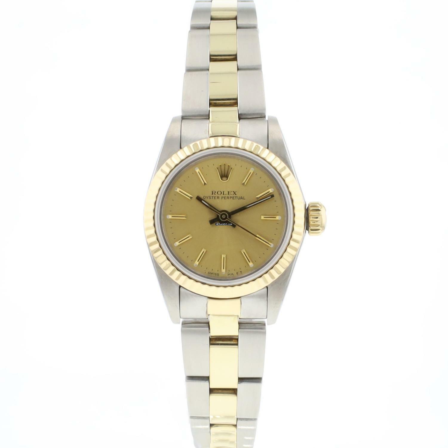  Rolex Oyster Perpetual 26 Lady 26 Steel / Gold Champagne Dial 