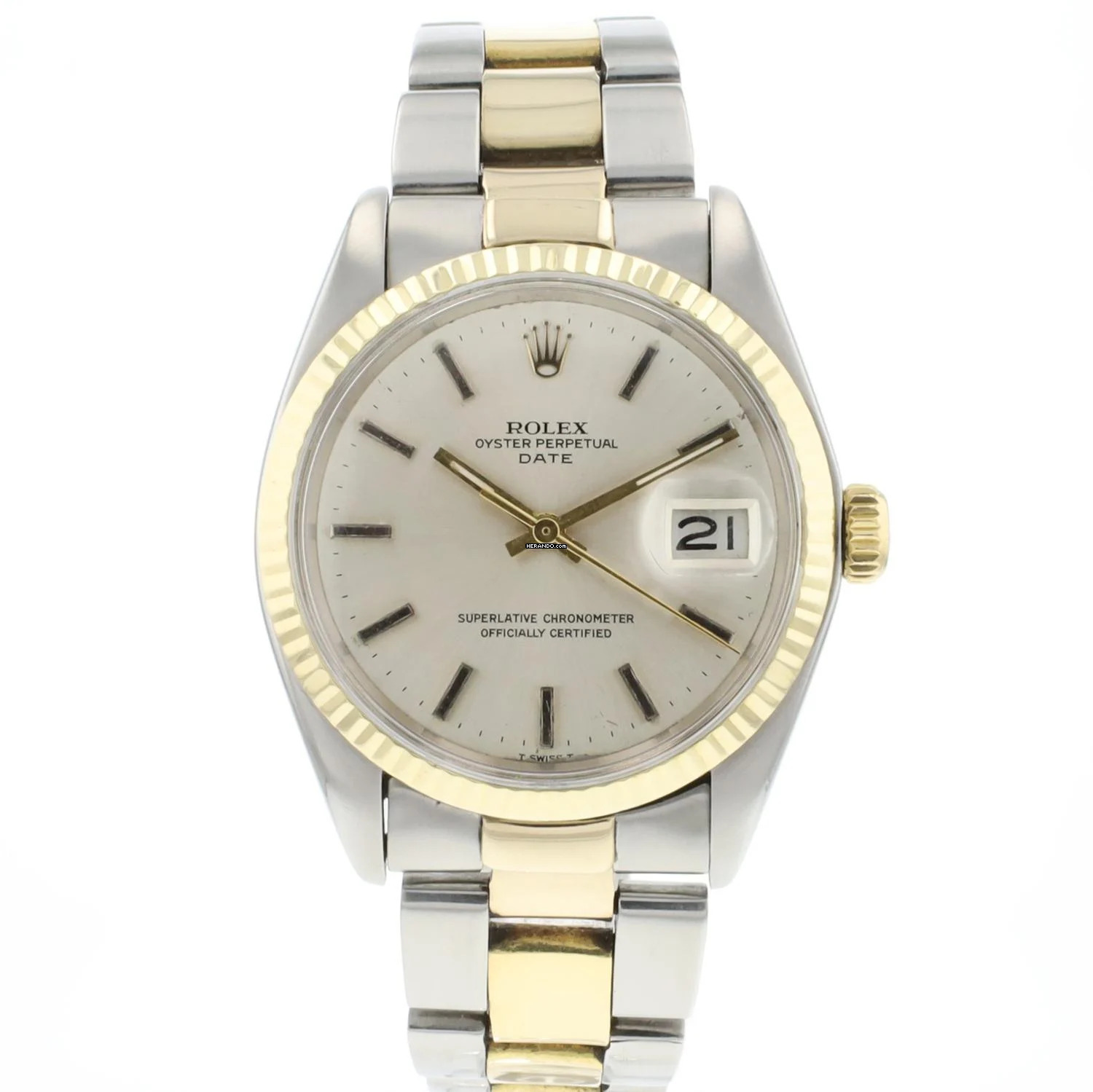  Rolex Oyster Perpetual Date 34 Oyster Fluted Steel/Gold Silver Dial 