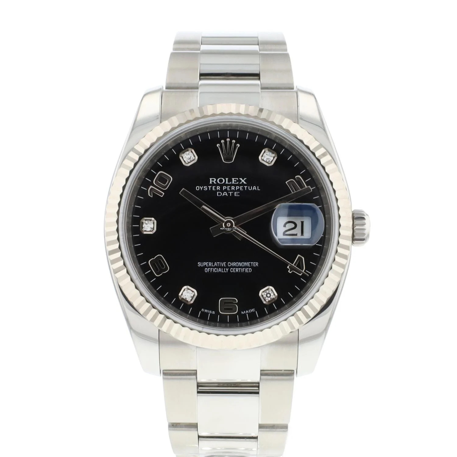 Rolex Oyster Perpetual Date 34 Oyster Fluted Factory Diamond Arabic Black Dial