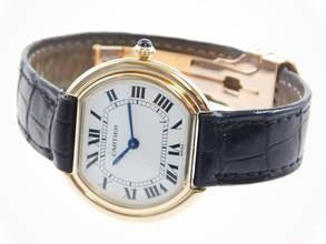 Thumbnail von Cartier Ellipse Jumbo 18 Karat Gelbgold mit original Krokoband und Faltschließe Top Zustand