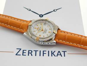 Thumbnail von Breitling Callisto Stahl Gold Medium 36mm mit original Perlmuttzifferblatt orangenes Lederband original Schließe